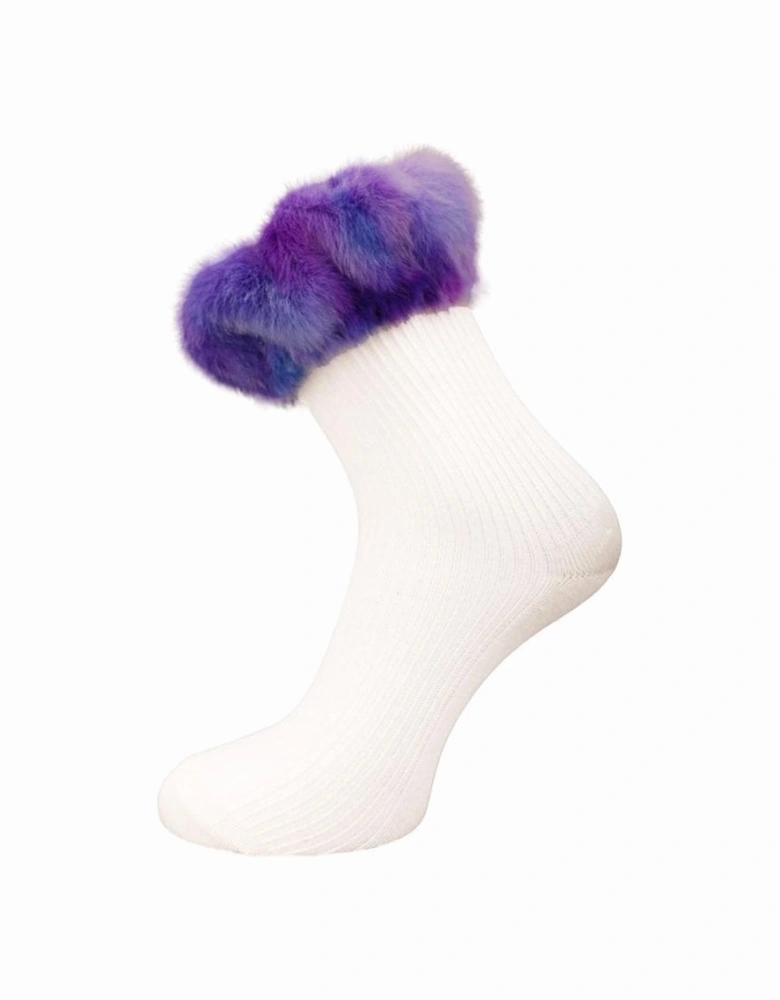 Purple Tie Dye Faux Fur Cuff Socks