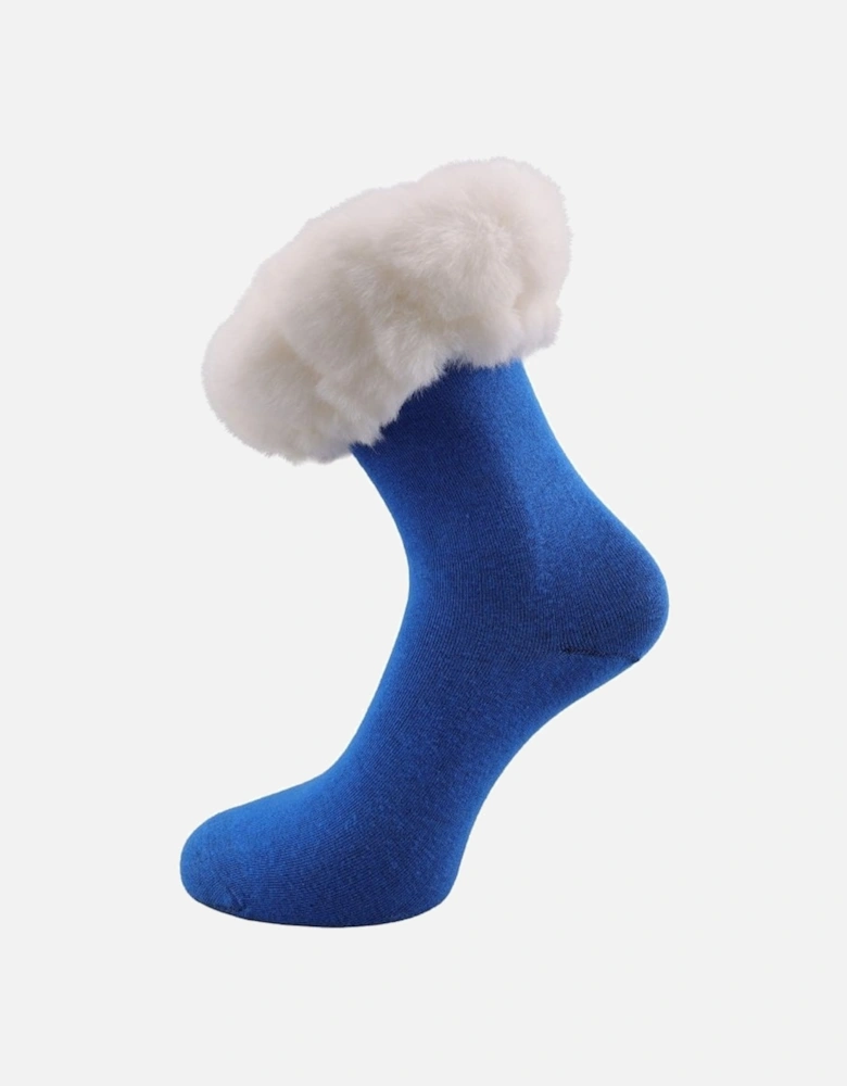 Blue and white Faux Fur Trim Socks