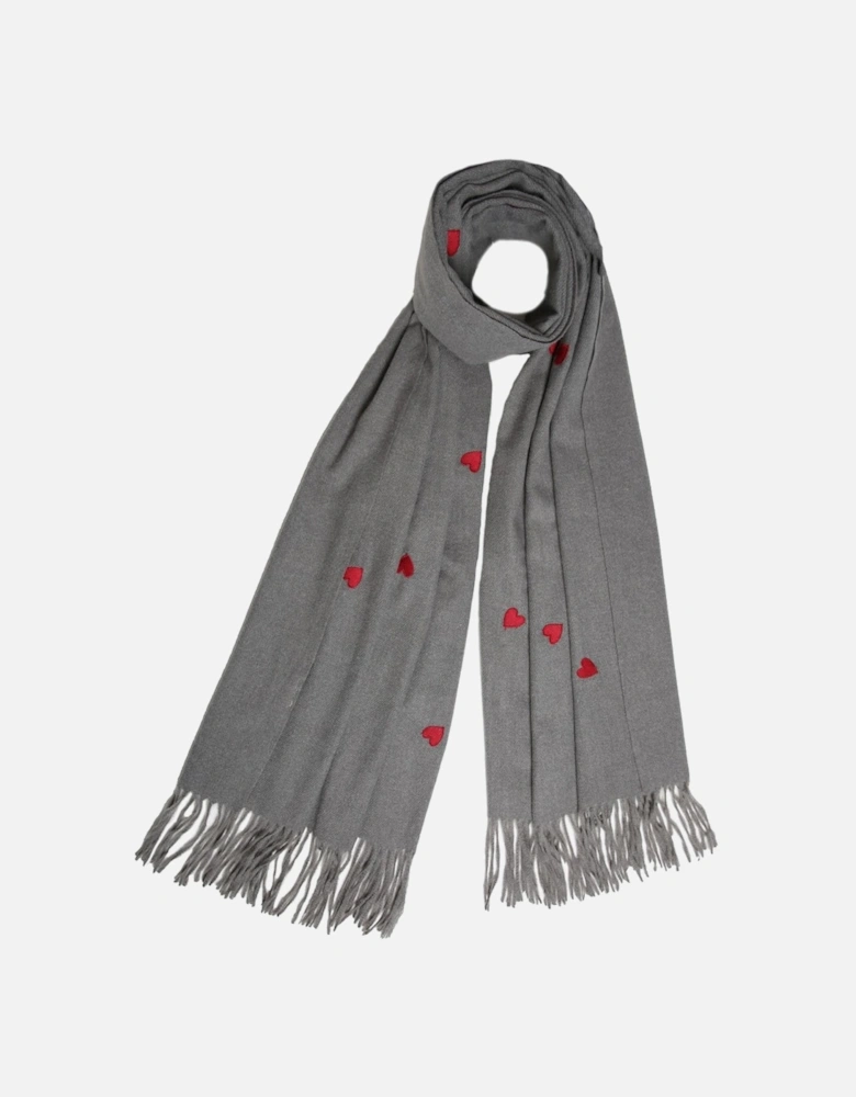 Grey Cashmere Blend Wrap with Love Heart Embroidery