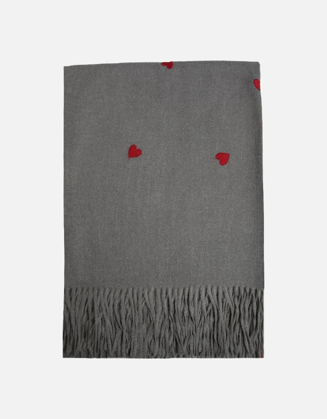 Grey Cashmere Blend Wrap with Love Heart Embroidery