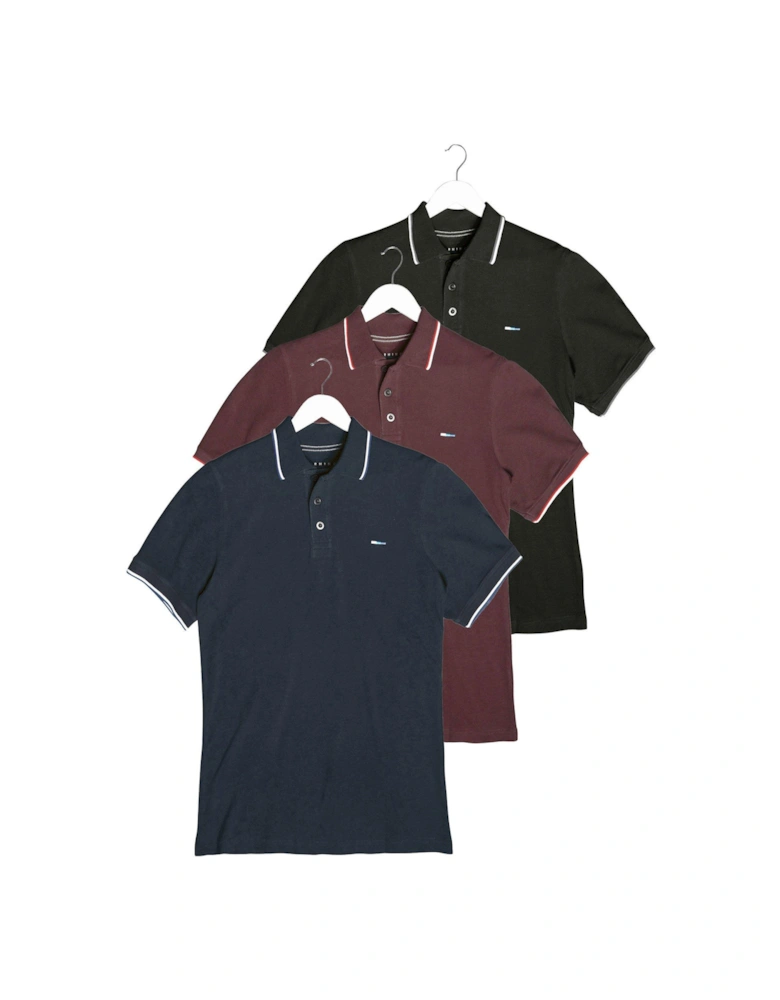 3 Pack Short Sleeve Tipping Polo Shirt - Multi