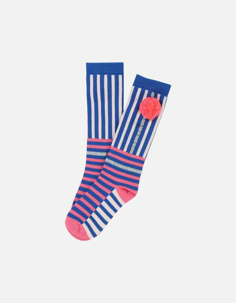 Girls Blue & Pink Striped Socks