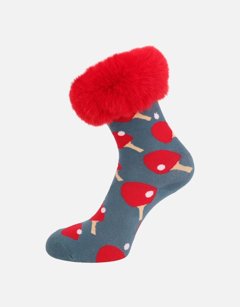 Red Faux Fur Trim Socks