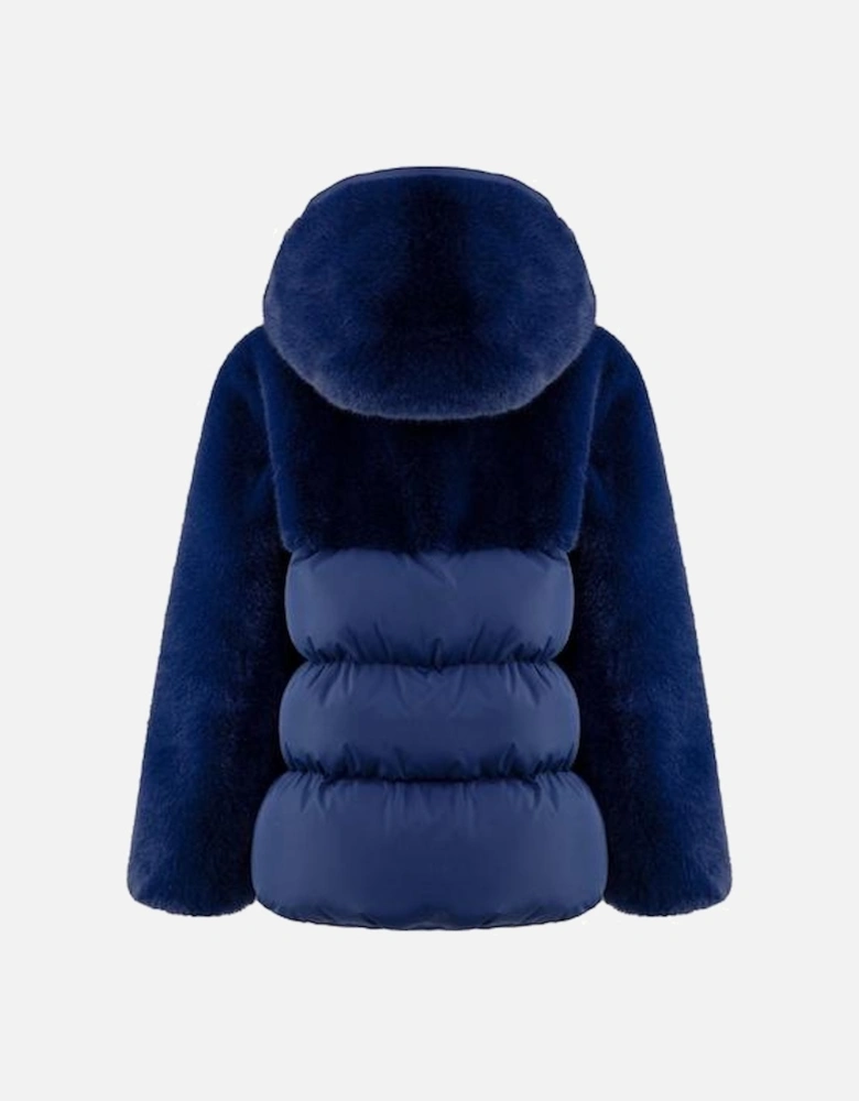 Girls Navy Fur Coat With Hood