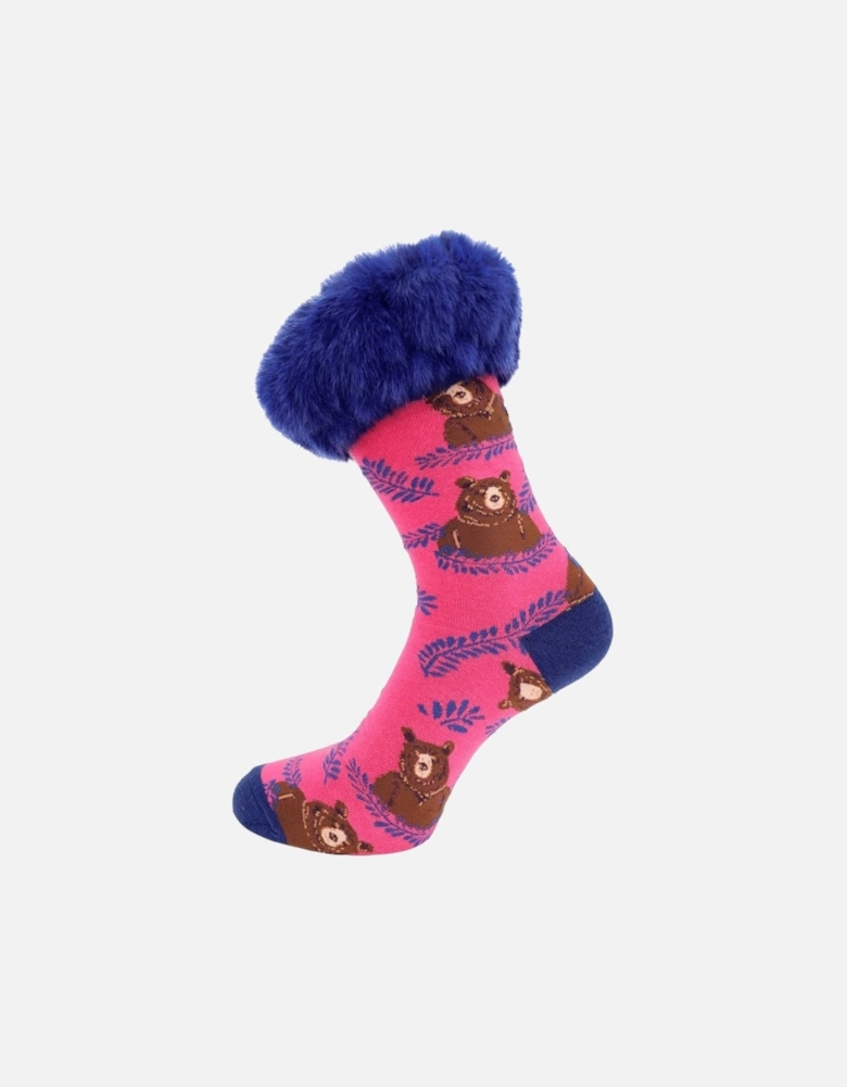 Grizzly Bear Print Faux Fur Trim Socks