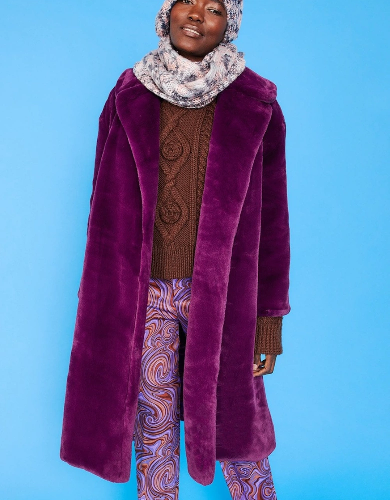 Purple Faux Fur Midi Shaved Shearling Coat