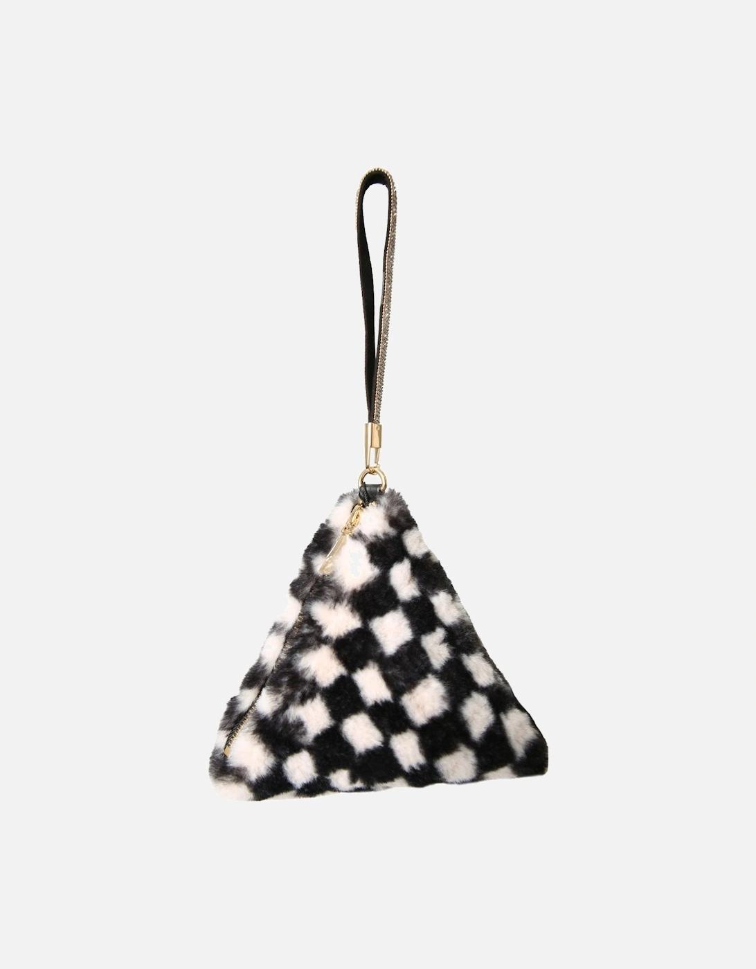 Checkered Black and White Faux Fur Pyramid Bag