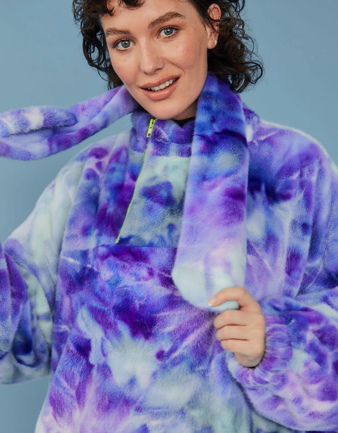 Multicoloured Tie-Dye Faux Fur Scarf