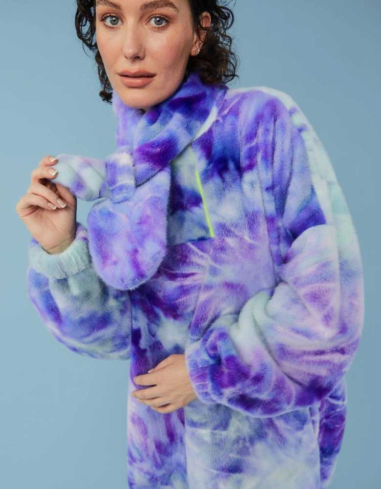 Multicoloured Tie-Dye Faux Fur Scarf