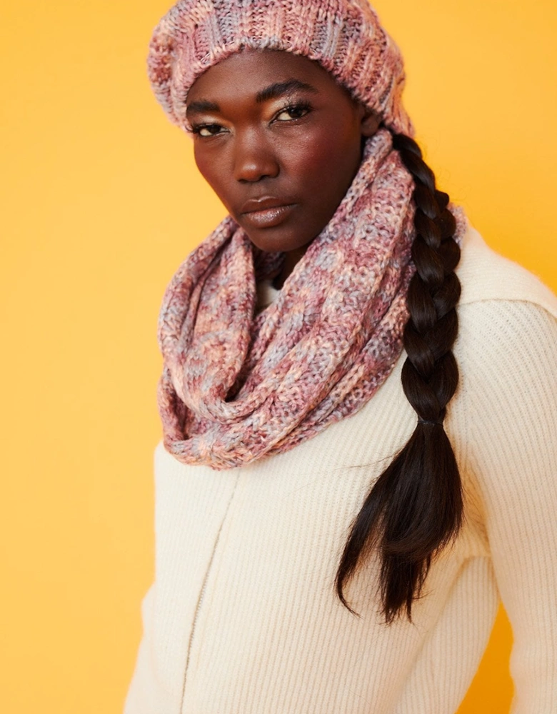 Handmade Knitted Wooly Scarf and Hat Set in Pink Tones