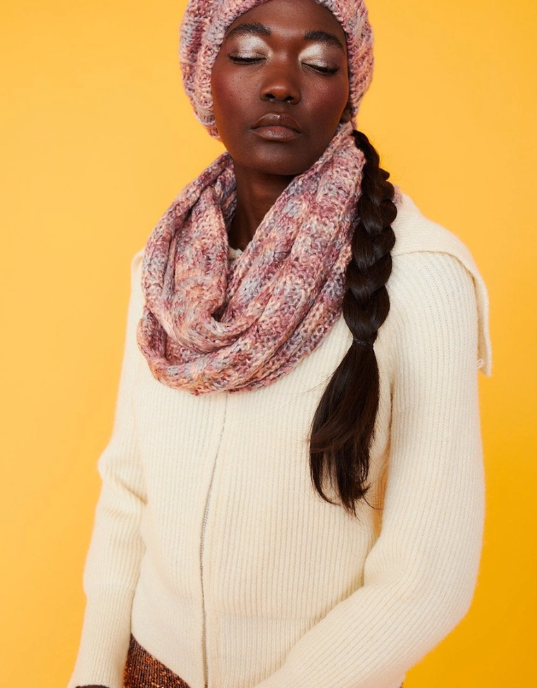 Handmade Knitted Wooly Scarf and Hat Set in Pink Tones