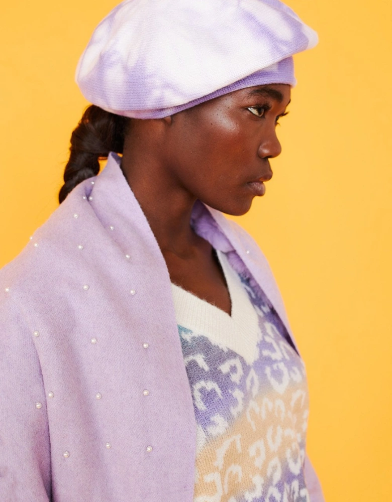 Tie-Dye Beret in Purple and White