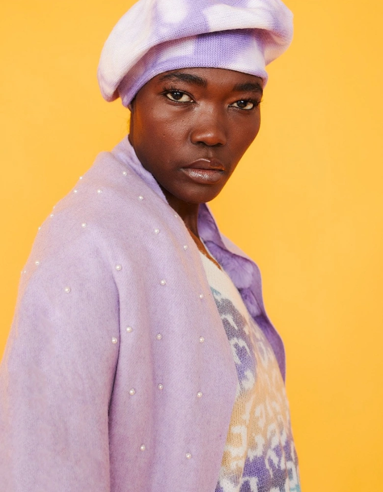 Tie-Dye Beret in Purple and White