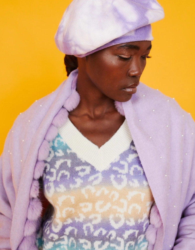 Tie-Dye Beret in Purple and White