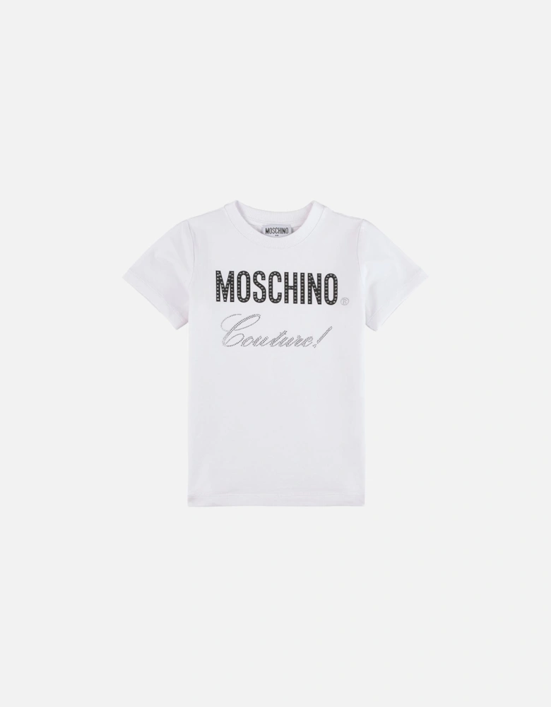 Girls Couture Diamante Logo T-Shirt White