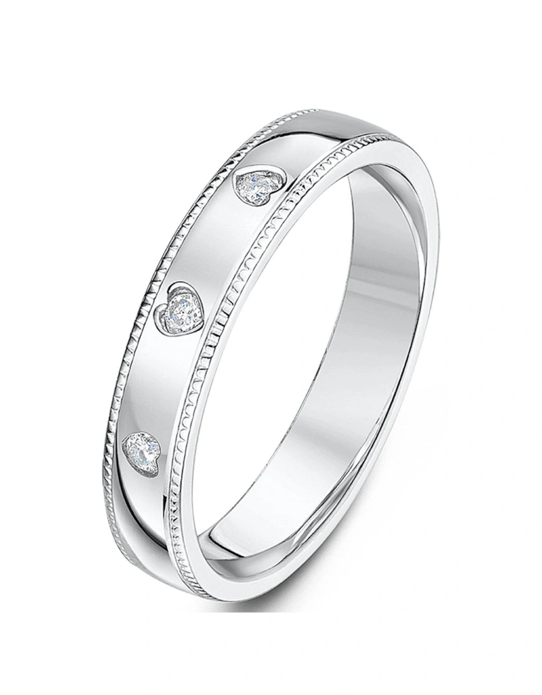 Sterling Silver Band with 0.2ct Diamond Heart Detail Ring