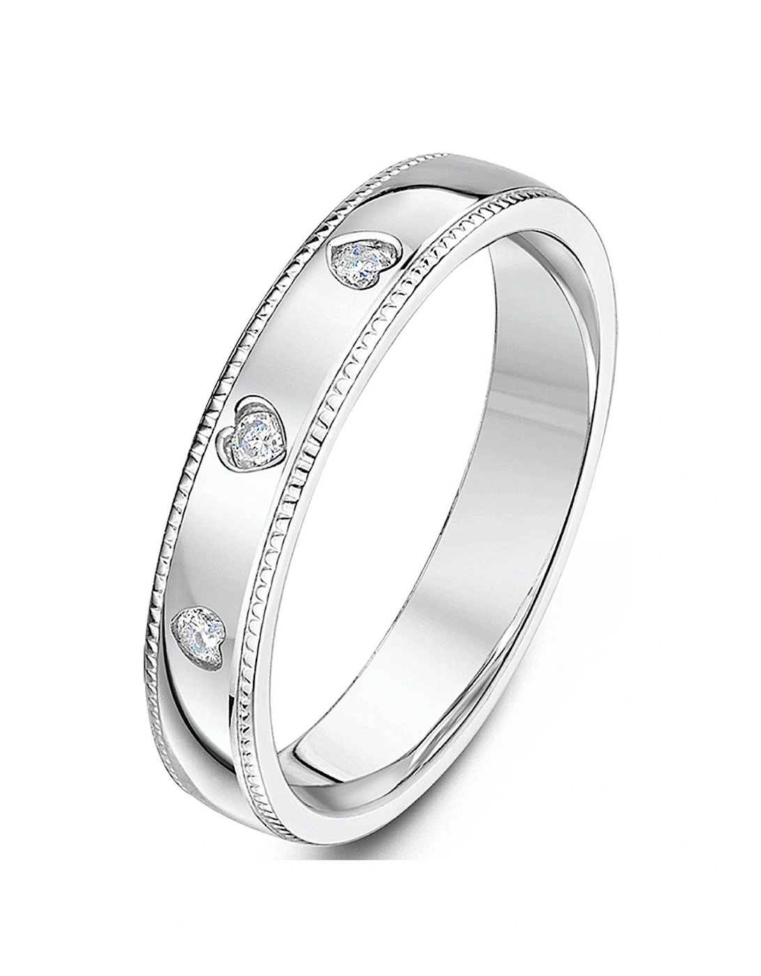 Sterling Silver Band with 0.2ct Diamond Heart Detail Ring, 2 of 1