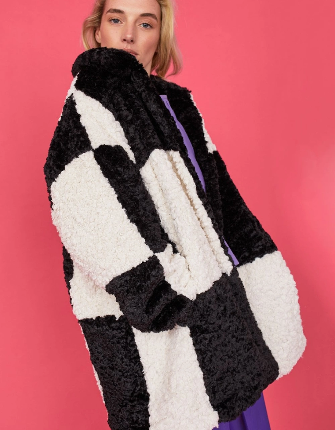 Oversized Black and White Midi Checkered Coat, 6 of 5