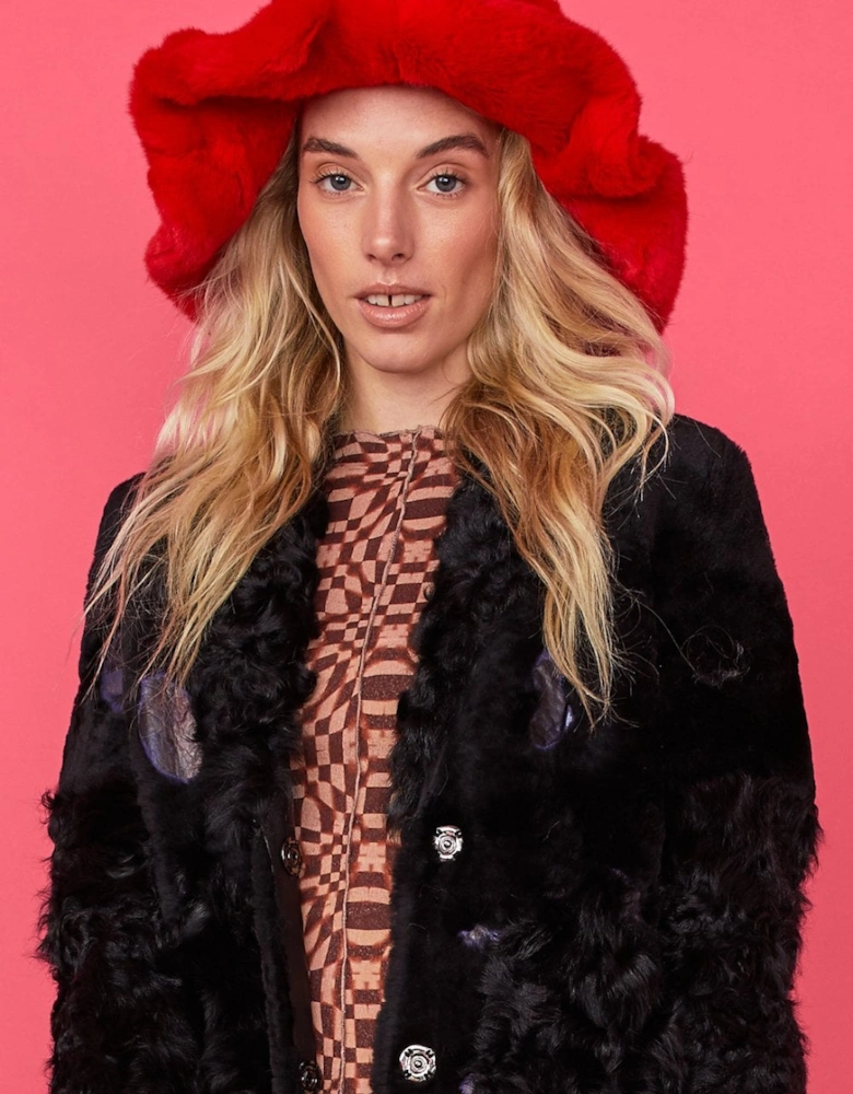 Red Faux Fur Oversized Hat