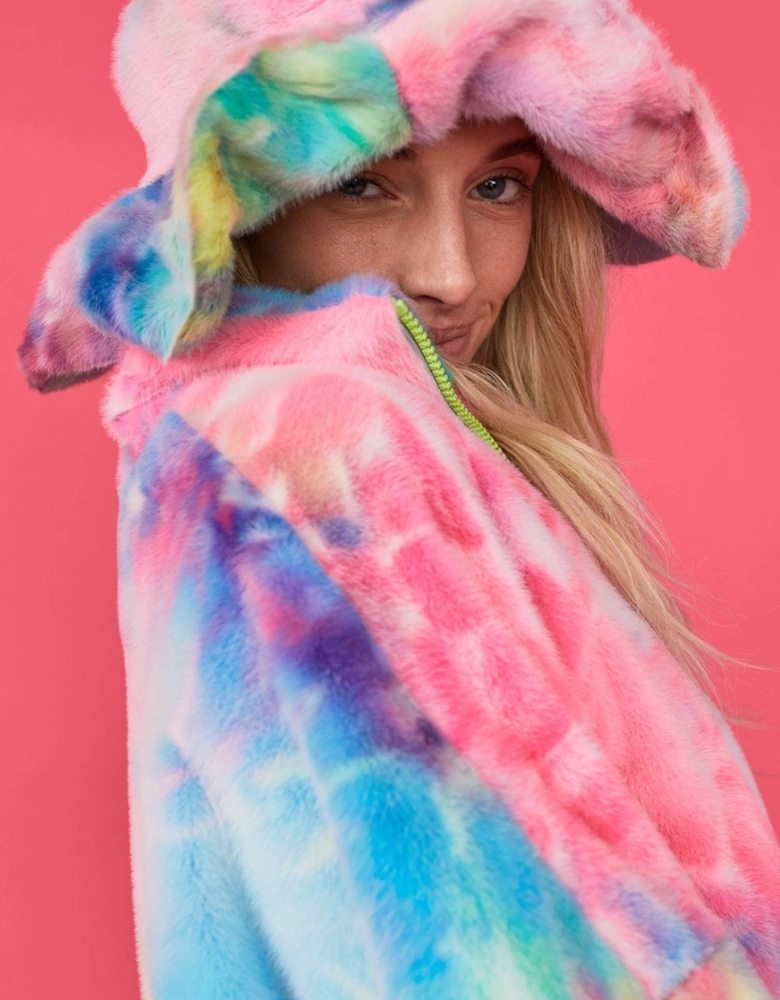 Tie Dye Faux Fur Oversized Hat