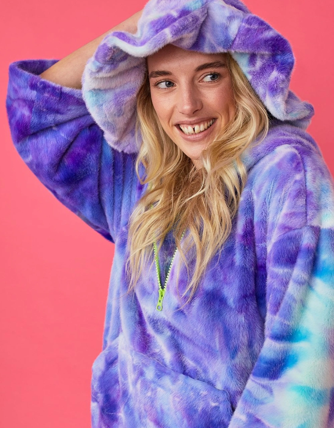 Purple Tie Dye Faux Fur Oversized Hat