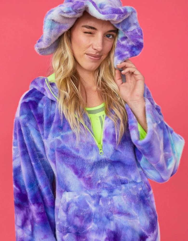 Purple Tie Dye Faux Fur Oversized Hat