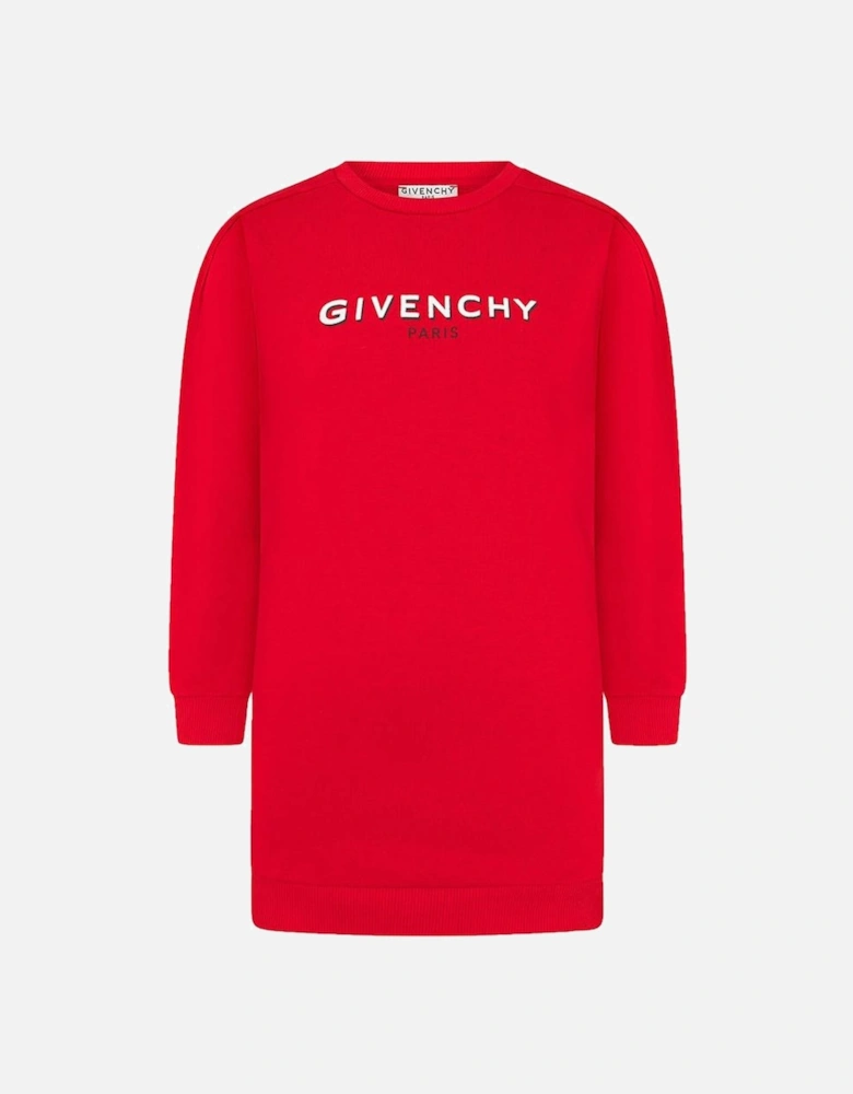 Girls Logo Print Dress Red
