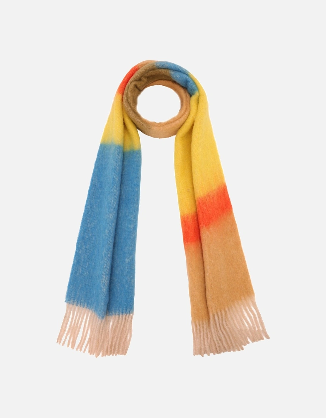 Cashmere Oversized Striped Scarf in Yellow and Blue