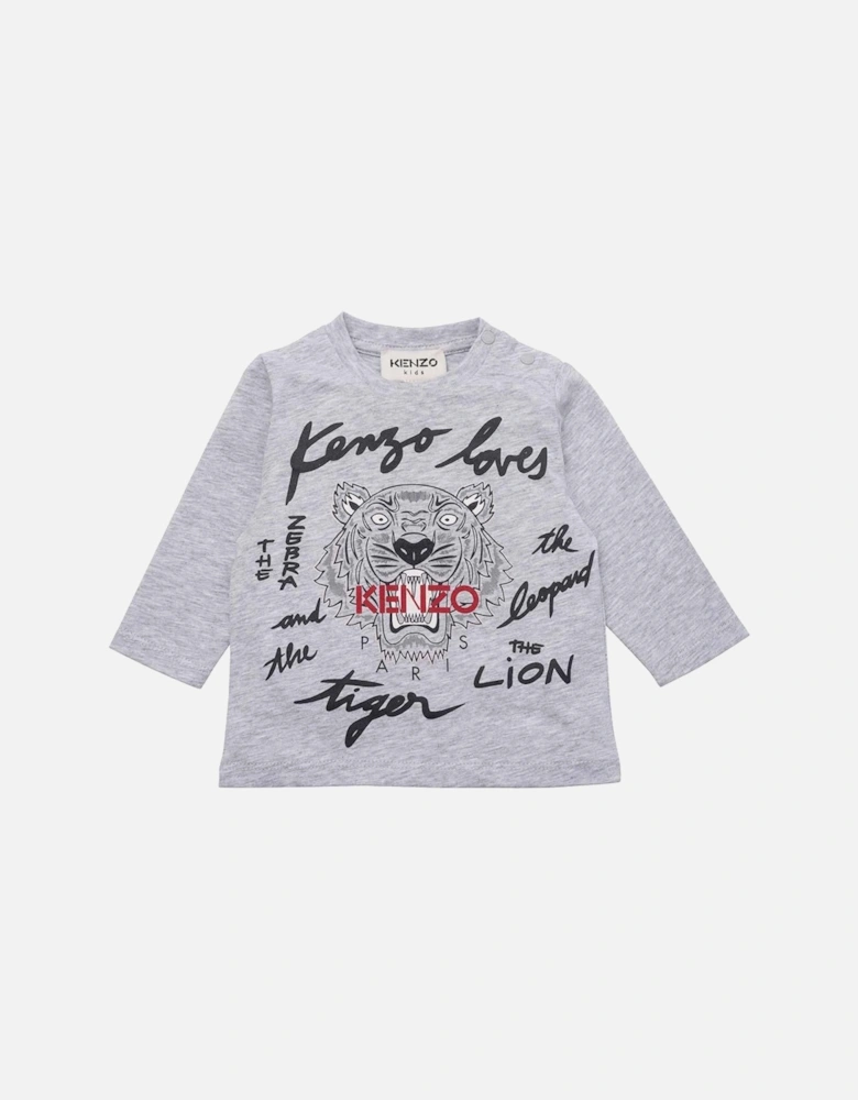 Baby Boys Long Sleeve Tiger  T-Shirt Grey