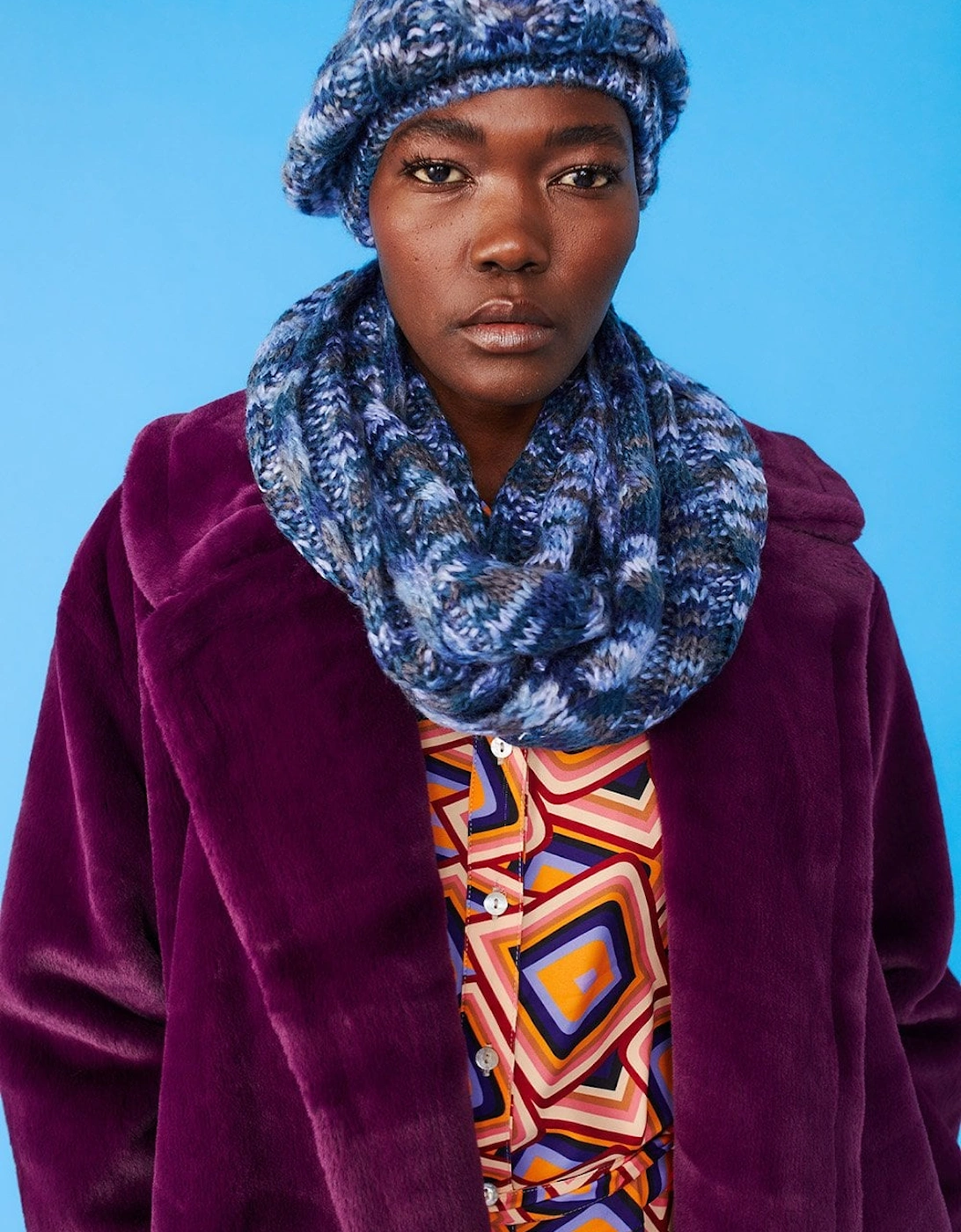 Handmade Knitted Wooly Scarf and Hat Set in Blue