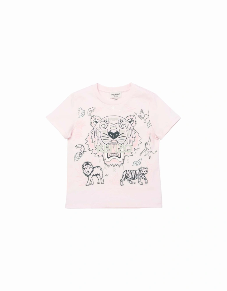 Girls Tiger Print T-Shirt Pink