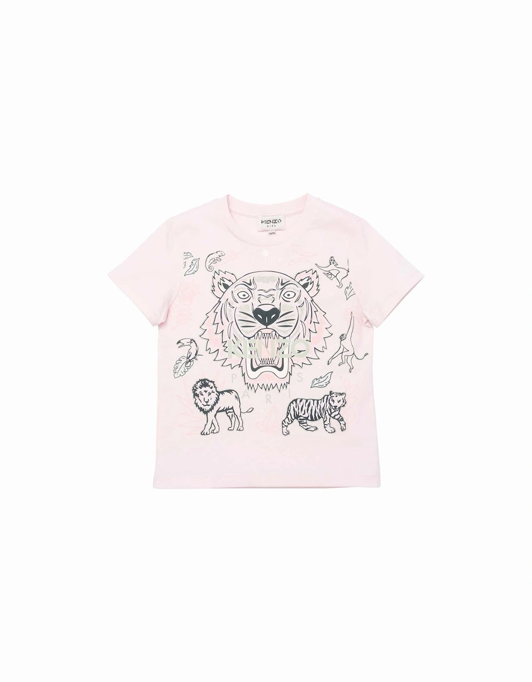 Girls Tiger Print T-Shirt Pink, 4 of 3