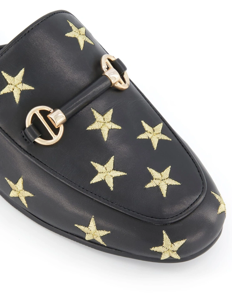 Ladies Galaxies - Star Embroidered Backless Loafers