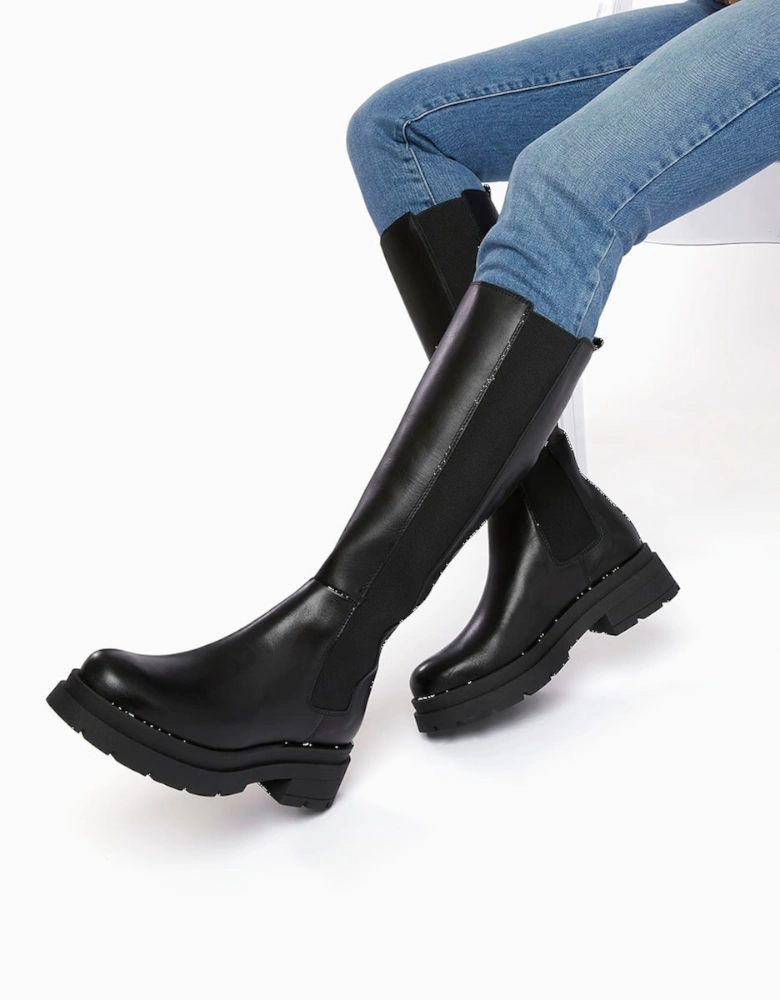 Ladies Tempas - Chunky-Sole Leather Knee-High Boots