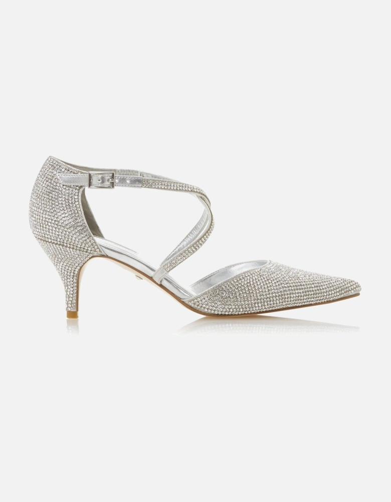 Ladies Captivated - Silver Crystal Embellished Kitten Heel