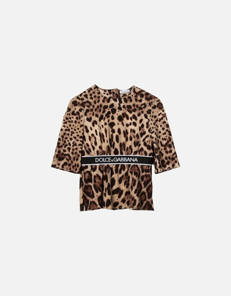 Girls Leopard Print Blouse Brown