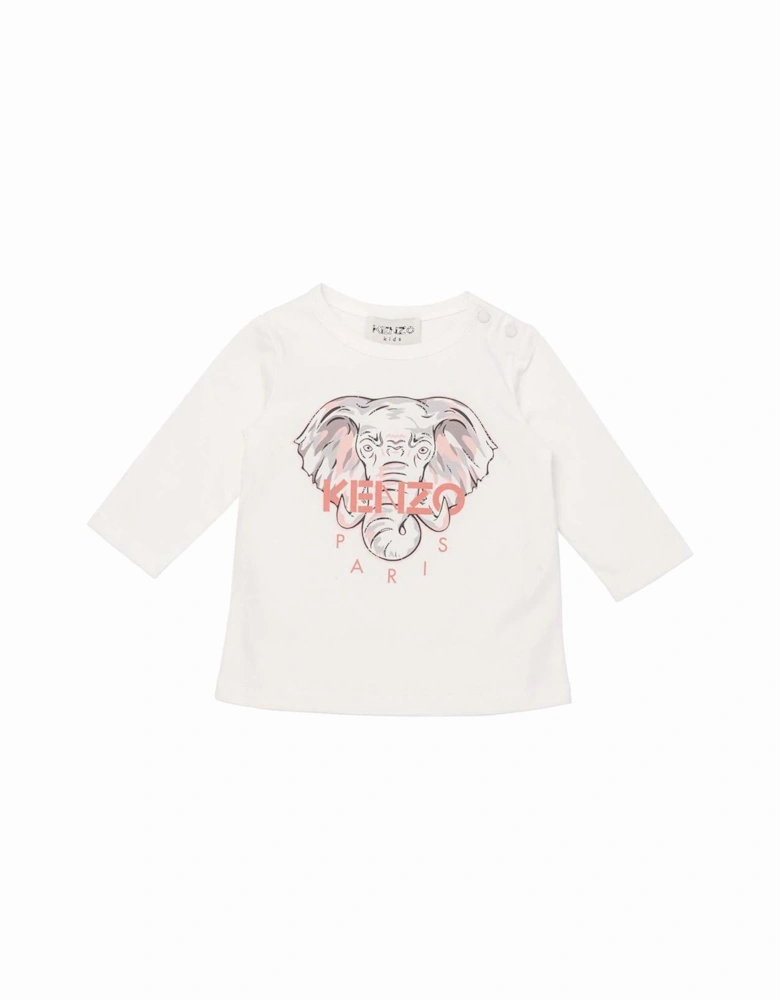 Baby Girls Elephant Print  T-Shirt White