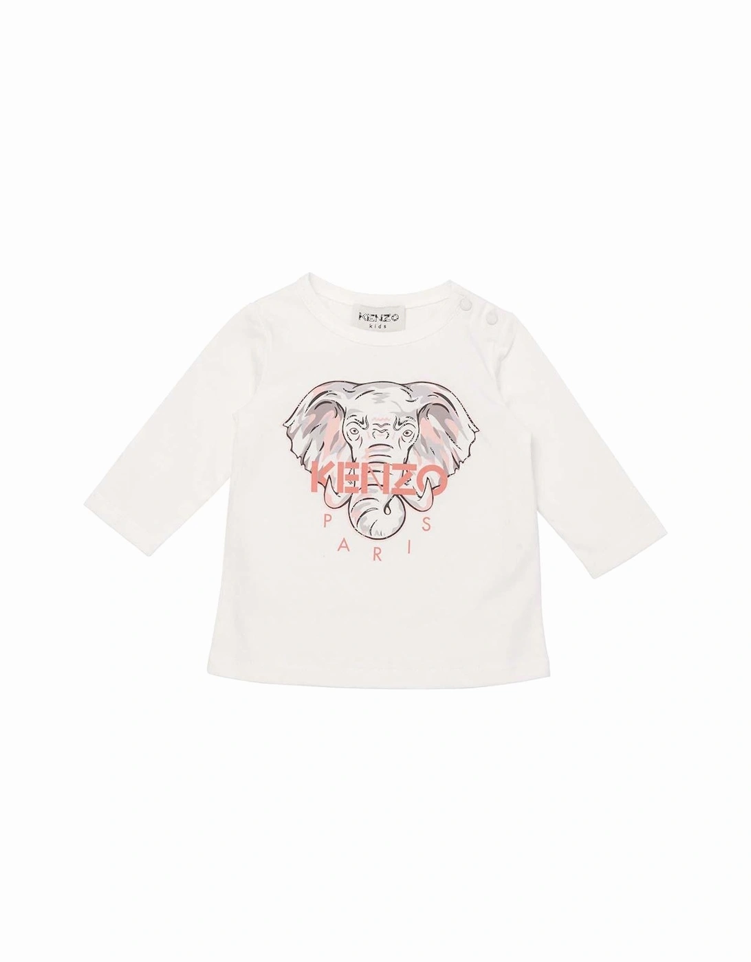 Baby Girls Elephant Print  T-Shirt White, 2 of 1