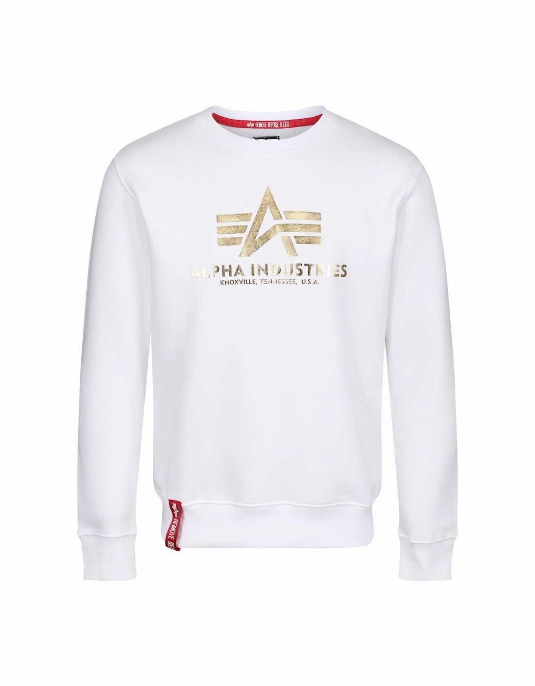 Basic Crew Neck Foil Print Logo Sweatshirt | White/Gold, 4 of 3