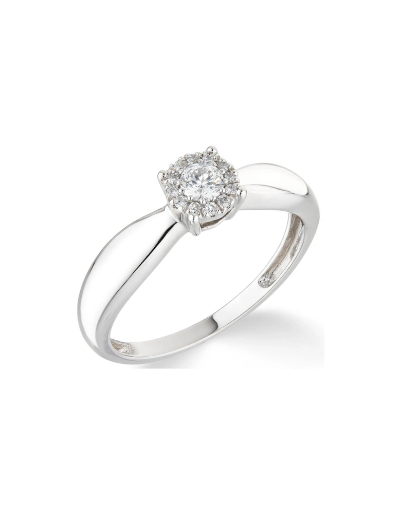 9ct White Gold 0.20ct Diamond Halo Solitaire Engagement Ring