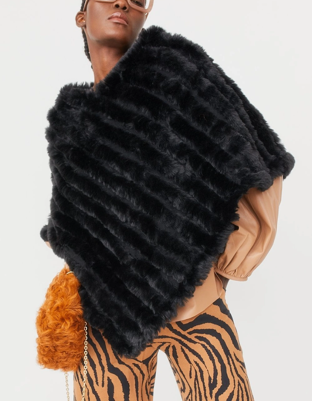 Black Faux Fur Poncho