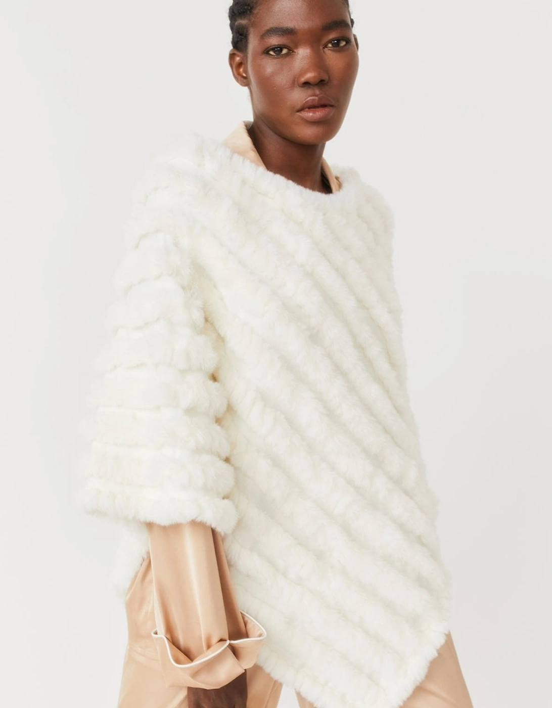 White Faux Fur Poncho