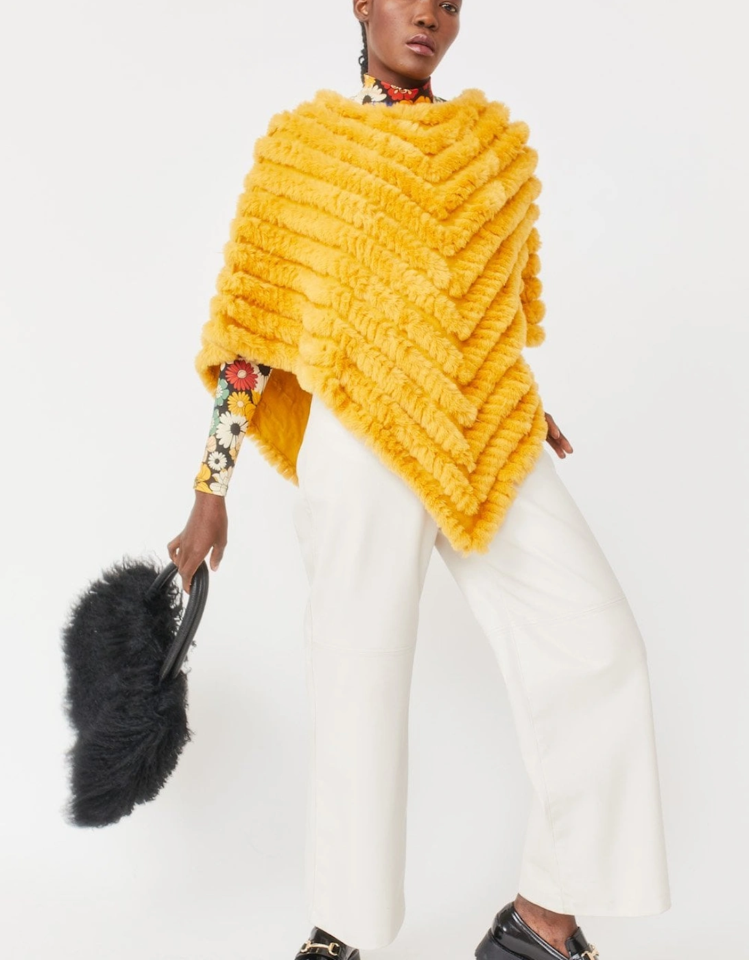 Yellow Cashmere Blend Faux Fur Poncho, 4 of 3