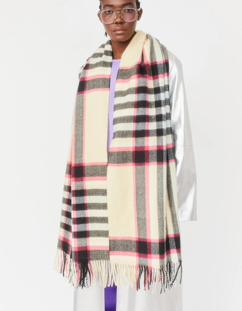 Checkered Cashmere Blend Scarf with Tassels