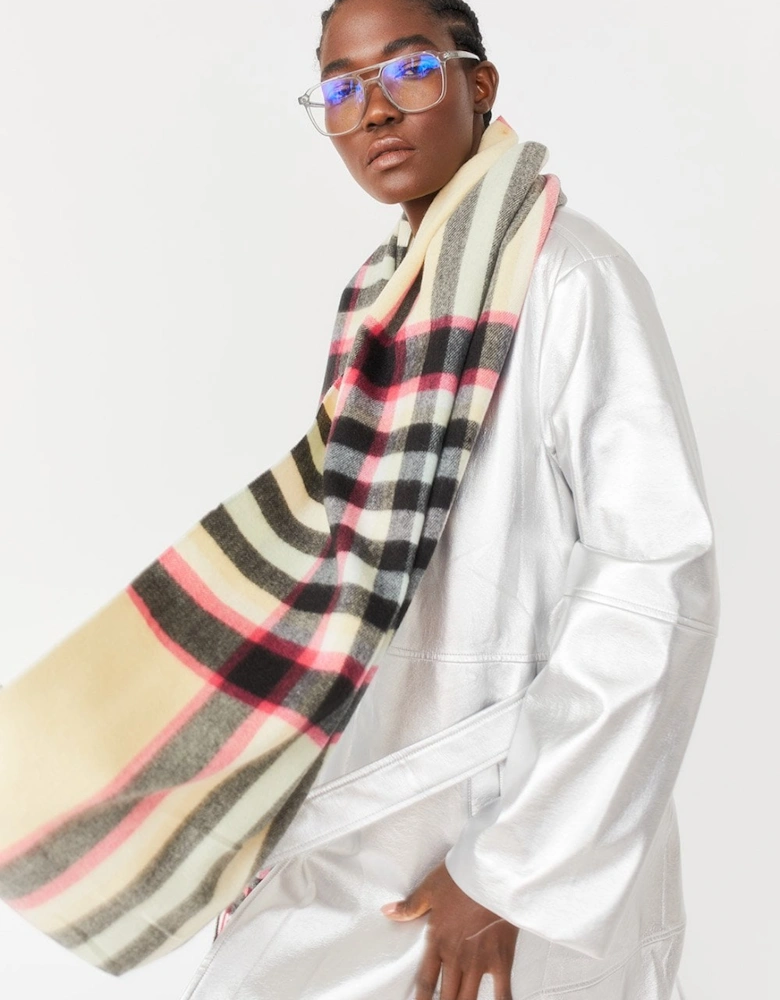 Checkered Cashmere Blend Scarf with Tassels