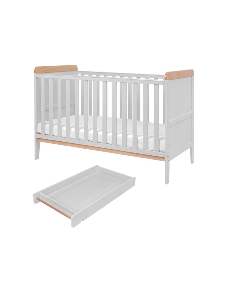 Rio Cot Bed with Cot Top Changer & Mattress - Dove Grey/Oak