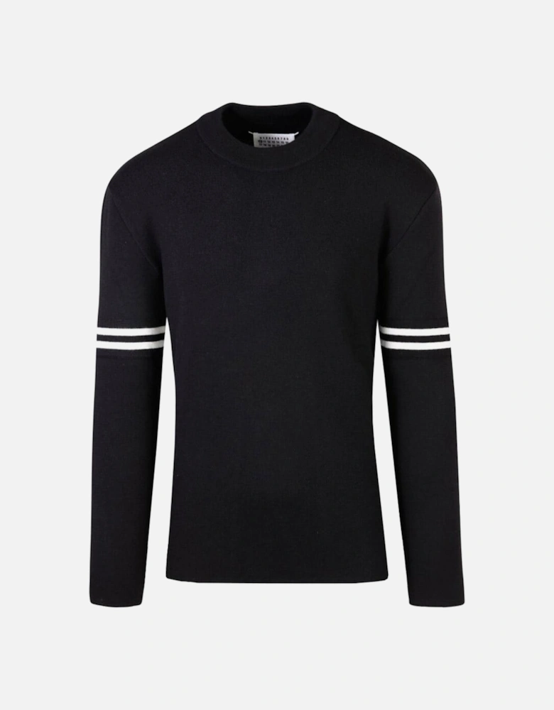 Mens Stripe-detail long-sleeve jumper Black