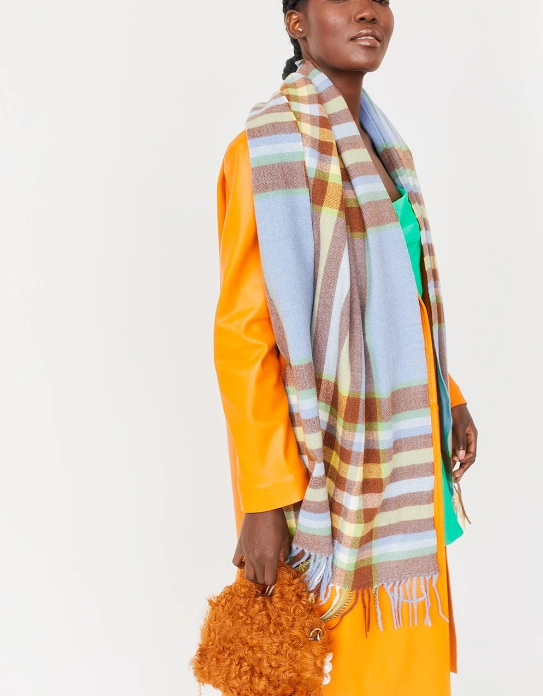 Checkered Cashmere Scarf with Tassels