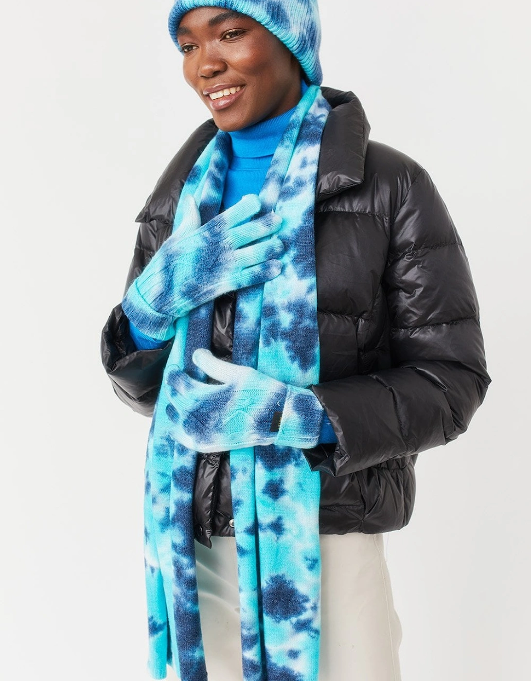 Blue and Green Cashmere Blend Tie Dye Scarf