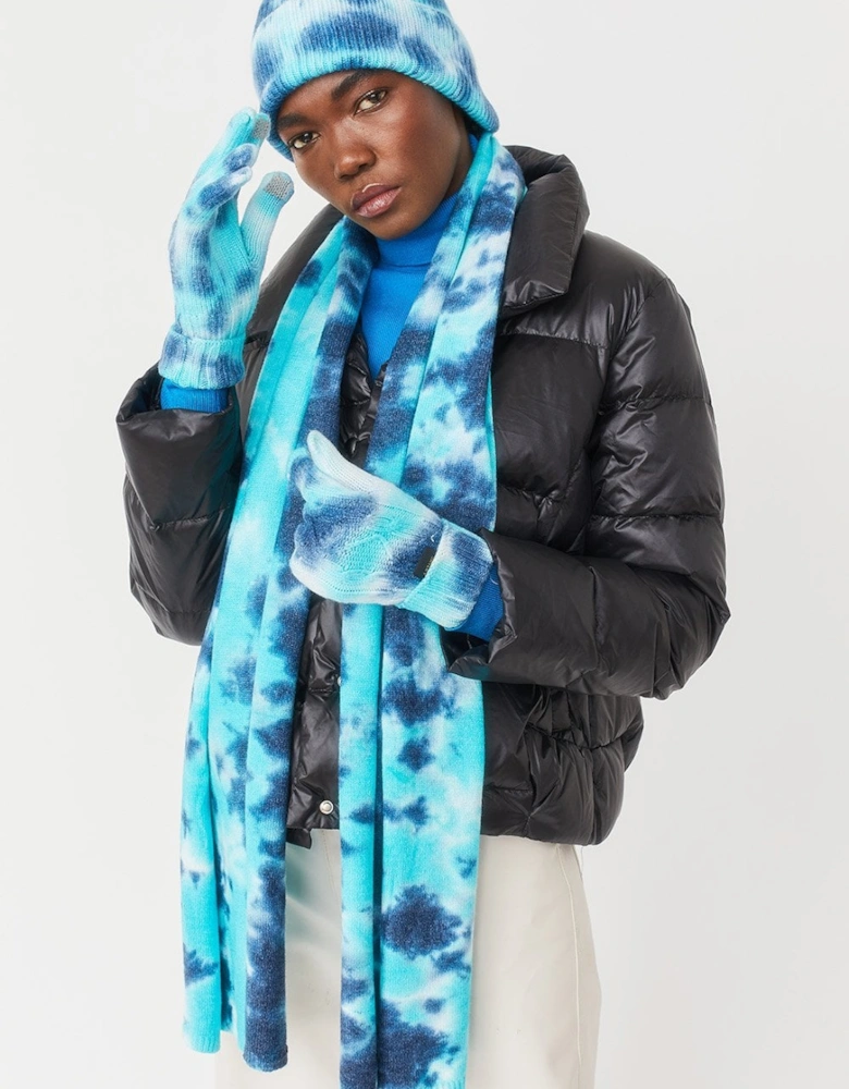 Blue and Green Cashmere Blend Tie Dye Scarf